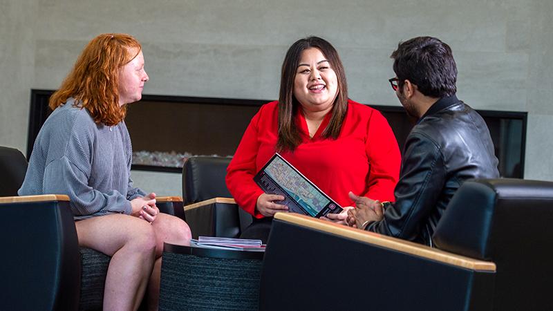 Admissions rep with students